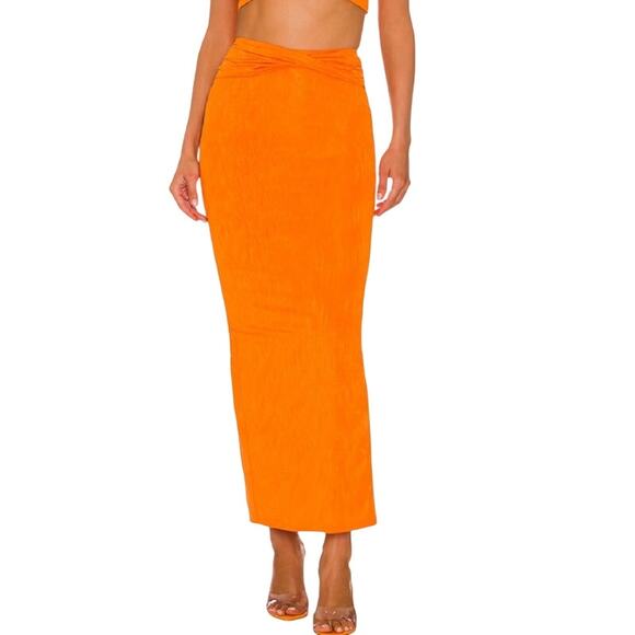 Superdown  Joanna Maxi Skirt Bright Orange Back Slit Size XS NWOT Edgy Fun - Picture 1 of 10